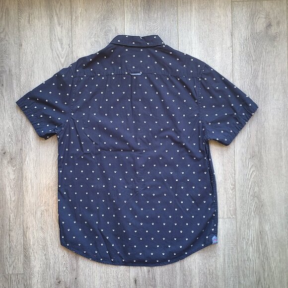 slim fit short sleeve dark blue button down with white skull print size L - Picture 6 of 7